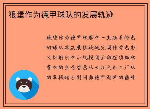 狼堡作为德甲球队的发展轨迹